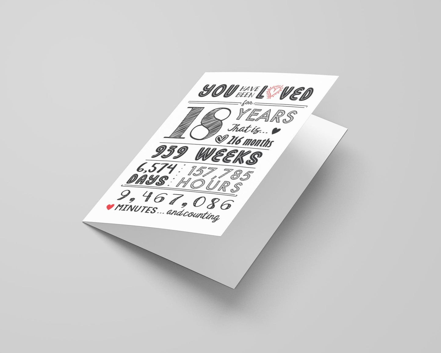 18th Birthday Card (18 Years Loved) with Envelope
