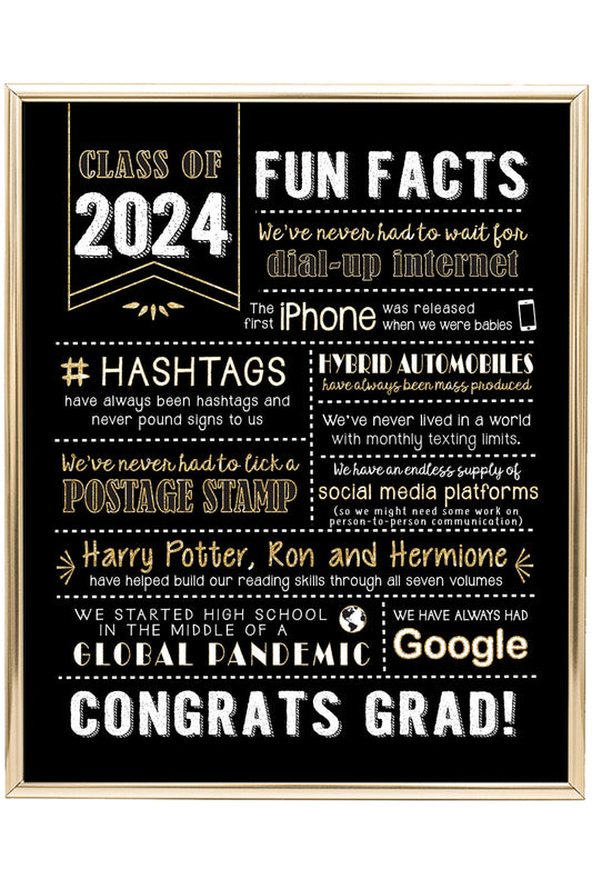 Graduation Centerpiece Sign (8x10") Black & Gold Class of 2024 (Unframed)