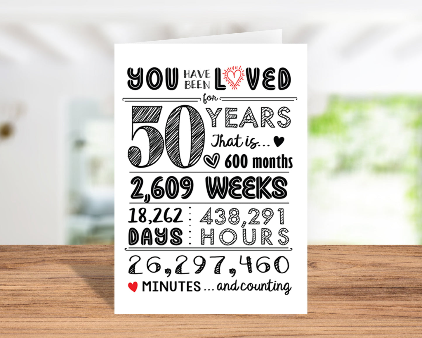 50th Birthday Card (50 Years Loved) with Envelope