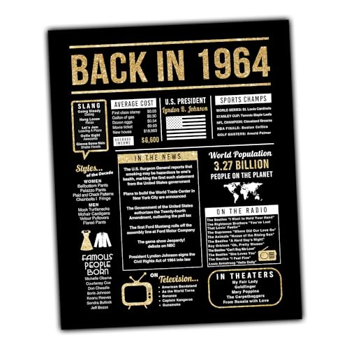 60th Birthday Centerpiece Sign (8x10") Black & Gold Back-in 1964 (Unframed)
