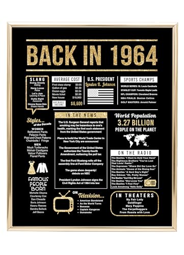60th Birthday Centerpiece Sign (8x10") Black & Gold Back-in 1964 (Unframed)