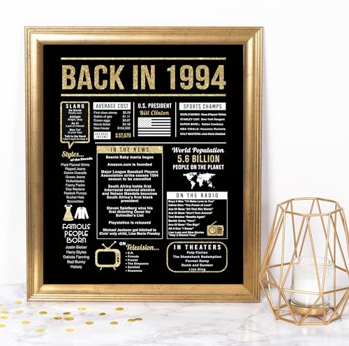 30th Birthday Centerpiece Sign (8x10") Black & Gold Back-in 1994 (Unframed)