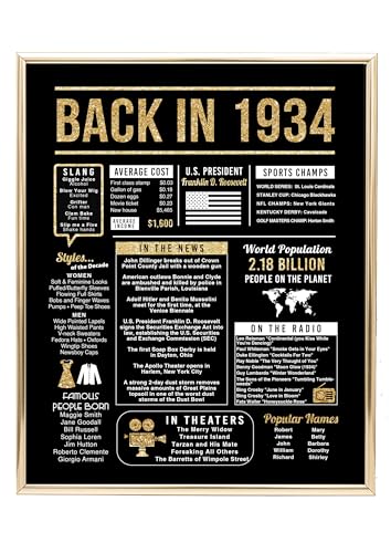 90th Birthday Centerpiece Sign (8x10") Black & Gold Back-in 1934 (Unframed)