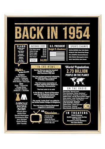 70th Birthday Centerpiece Sign (8x10") Black & Gold Back-in 1954 (Unframed)