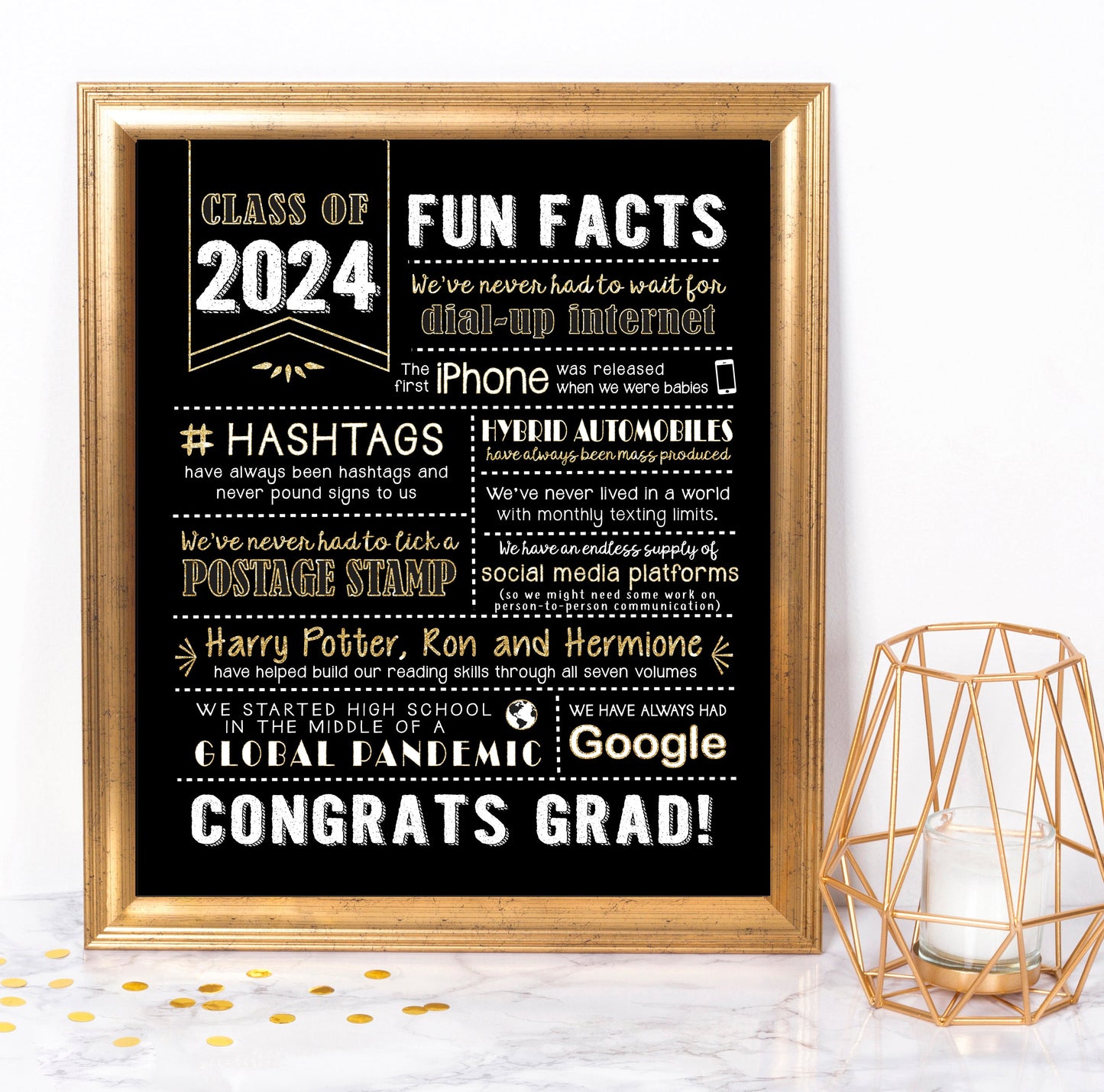 Graduation Centerpiece Sign (8x10") Black & Gold Class of 2024 (Unframed)