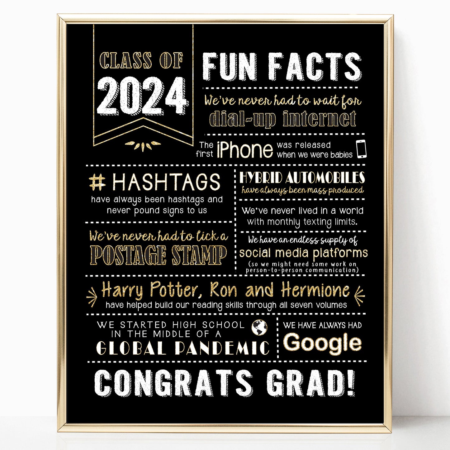 Graduation Centerpiece Sign (8x10") Black & Gold Class of 2024 (Unframed)