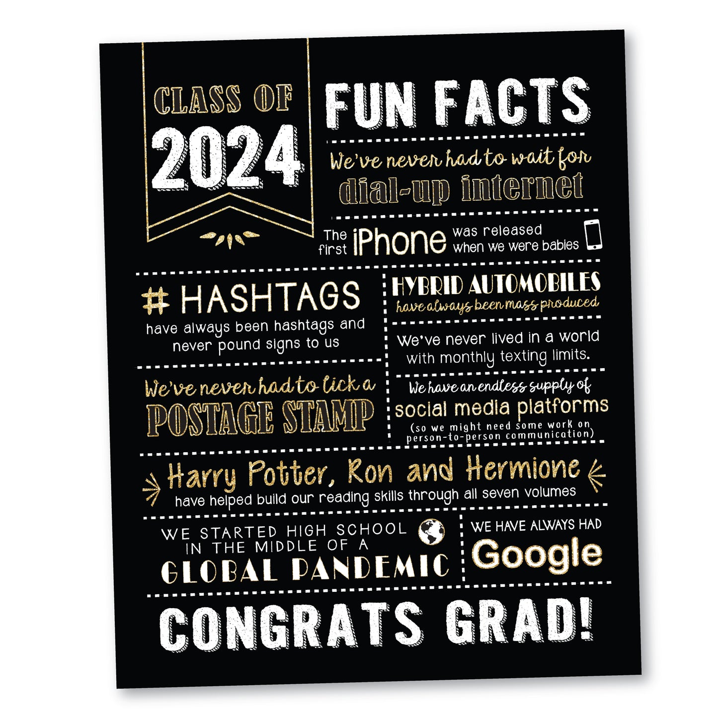 Graduation Centerpiece Sign (8x10") Black & Gold Class of 2024 (Unframed)