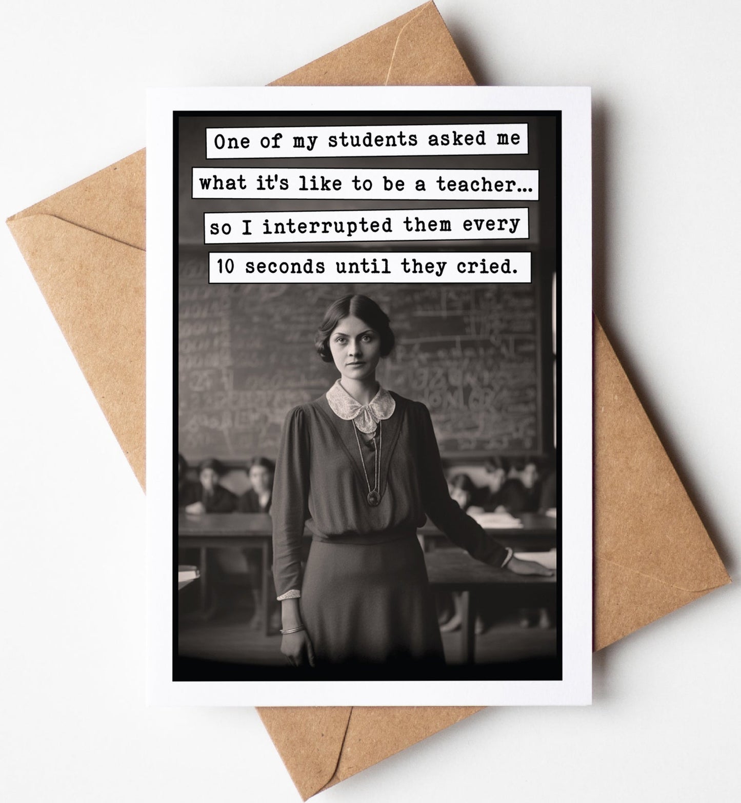 Funny Teacher Appreciation Card (5x7 inch) Vintage with Envelope